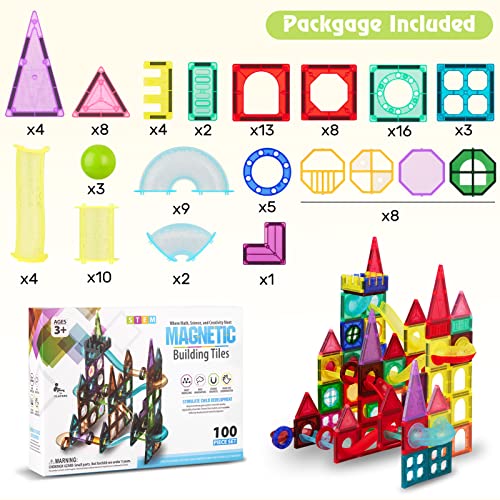Magnetic Building Blocks For Kids - Magnetic Construction Set With Shapes, Tiles, Cars, Sticks - Stem Learning Toy For Toddlers Preschoolers, Easy To Clean & Store, Compatible With Other Magnet Tiles #TOP3