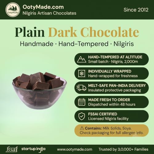 Image of OotyMade.com Ooty Homemade Plain Dark Chocolates Bar - 1 kg | Organic & Healthy Dark Chocolate | Handcrafted in Ooty | Sugar-less | Not sugar-free & Delicious | Delightful