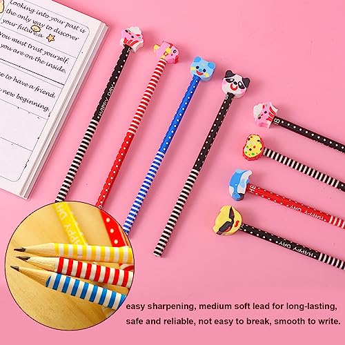 Jatidne 24 Pieces Pencils for Party Bags with Animal Designs Rubbers Wooden Party Bag Fillers for Kids, Random, 1 count (Pack of 24) - Image 3