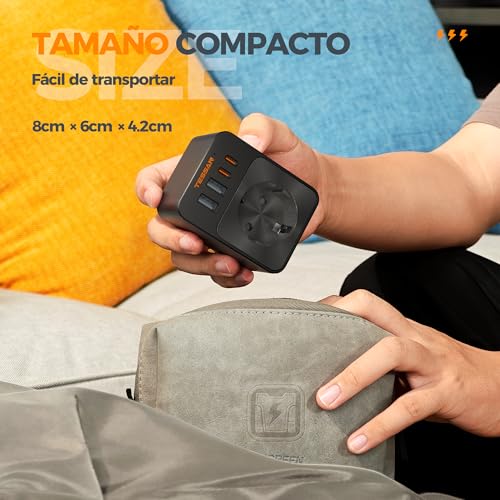 Miniatura 5 de Tessan Cargador Usb C 30w, 5 In 1 Ladron Enchufe Con 4 Usb, 3600w Ladron Pared Carga Rápida, Cargador Multiple, Enchufe Pared Para Phone, Pad, Negro