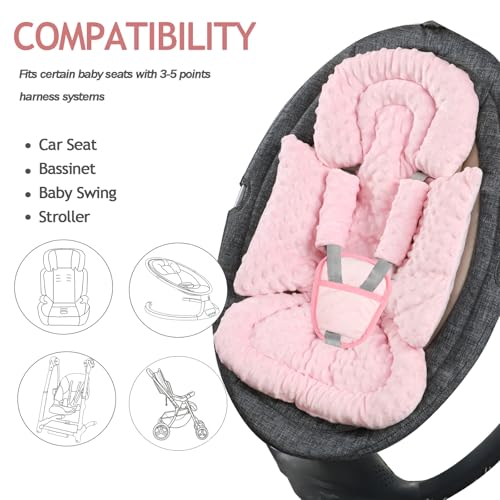 Image of Infant Car Seat Insert Boy Girl, 3 in 1 Newborn Carseat Insert with Strap Pads,Car Seat Head Support for Baby Strollers, Swings, and Bouncers,Comfortable and Machine Washable, Pink