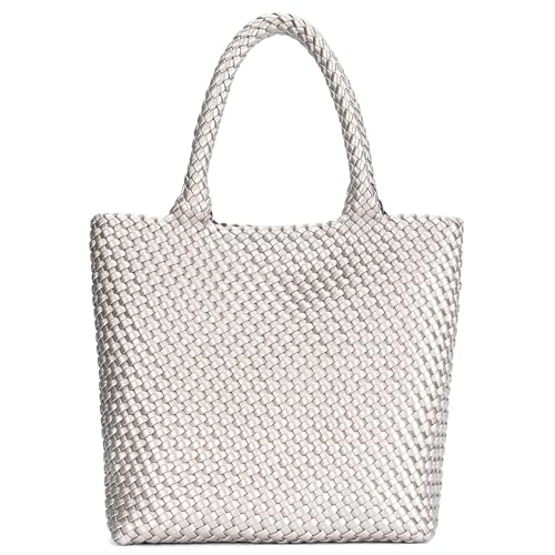 Image of BAGOK Woven Tote Bag for Women, Handwoven Vegan Leather Shoulder Bag with Clutch, Large Tote for Work, Travel & Beach