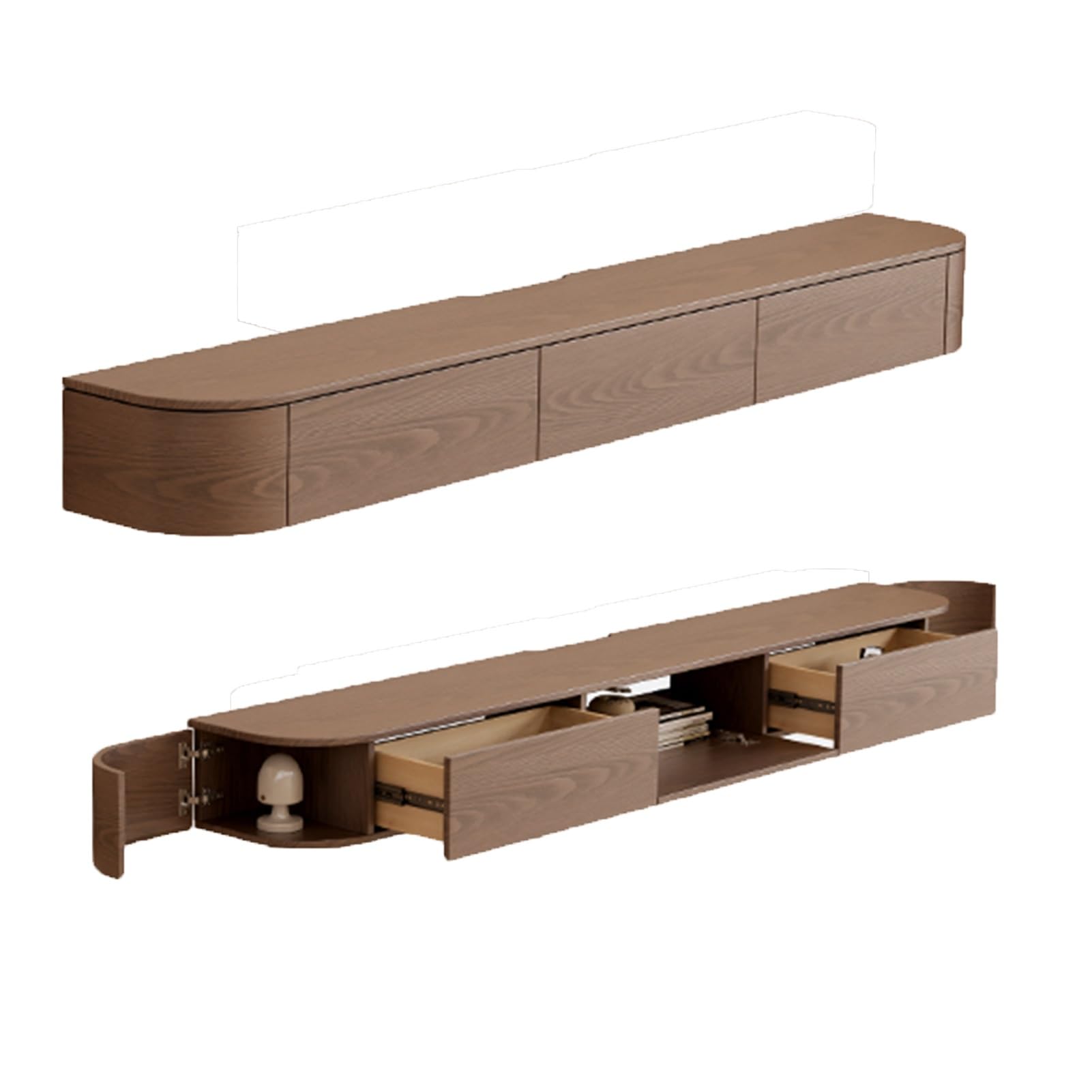 Moderno soporte de pared para TV con luces LED y cajones de almacenamiento, centro de entretenimiento de madera para sala de estar, estante flotante para televisores grandes, color negro, 200 x 20 x