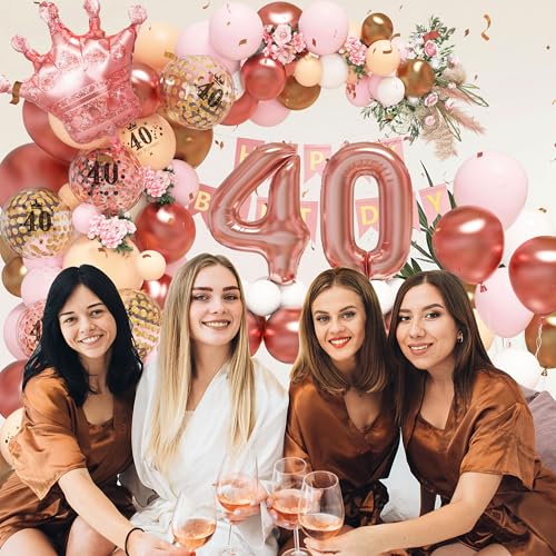 40th Birthday Balloons Garland Arch Kit,40th Party Decorations Rose Gold Pink for Women,with Number 40 Foil balloons,Happy Birthday Banner for 40 Years Old by Woaipati - Used condition - Image 5