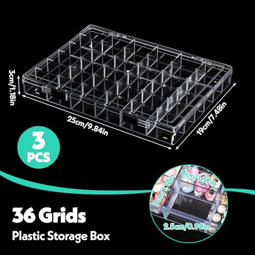 Image of 3 Pack 36 Grids Clear Plastic Bead Organizer Storage Box Container | Clear Beads Storage Organizers, Craft Jewelry Small Beads Containers for Organizing Collection Jewelry Making