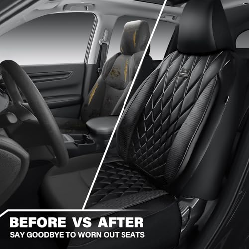 Image of CAR PASS Nappa Leather Rav4 Front Seat Covers Custom Fit for Toyota Rav4 2019-2024, Camry 2018-2024, Corolla 2020-2025, Luxury Premium Anti-Slip Waterproof 2 Pack Seat Cover, Airbag Compatible Black
