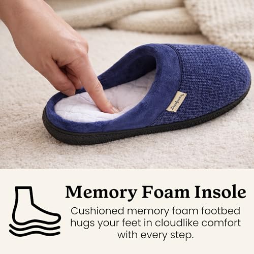 Image of Dearfoams Women's Samantha Knit Closed Toe Scuff Slipper, Peacoat, X-Large