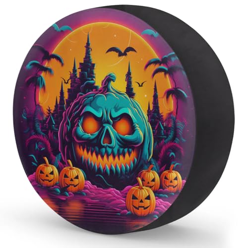 Image of Spare Tire Cover for RV Trailer, Halloween Pumpkin Tire Covers Universal Fit for Travel Trailer Camper Jeep RV SUV Truck Waterproof Wheel Cover (15 inch for Diameter 27 inch - 29 inch),A-1026