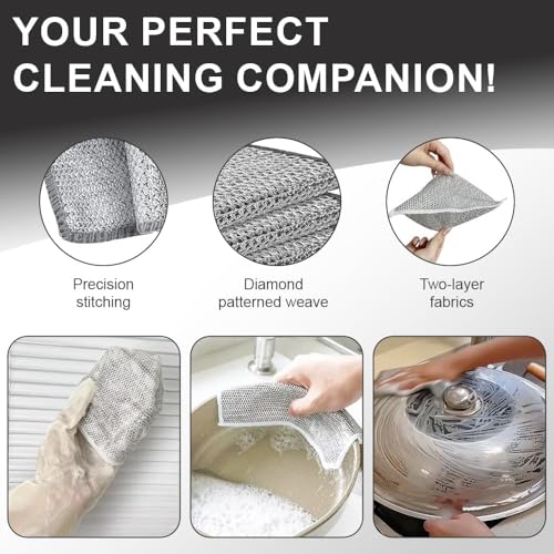 Image of CIPLA PLAST Non Scratch Dishcloth, Multipurpose Wire Dishwashing Rag for Wet and Dry, Steel Cloth for Washing Dishes, Rust Removal Cleaning Cloth Kitchen, No Odor, Double Layer, 10 Pack
