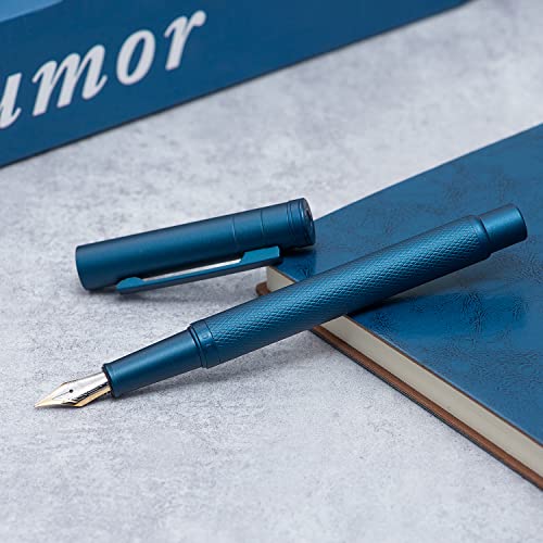 Image of Hongdian 1851 Dark Blue Forest Fountain Pen Blade Nib Classic Design Calligraphy Pen with Converter and Metal Pen Case Set