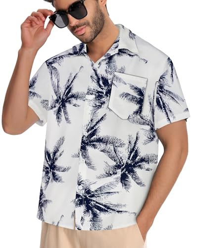 Image of Men Hawaiian Shirt Short Sleeve Summer Beach Button Down Shirts with Pocket