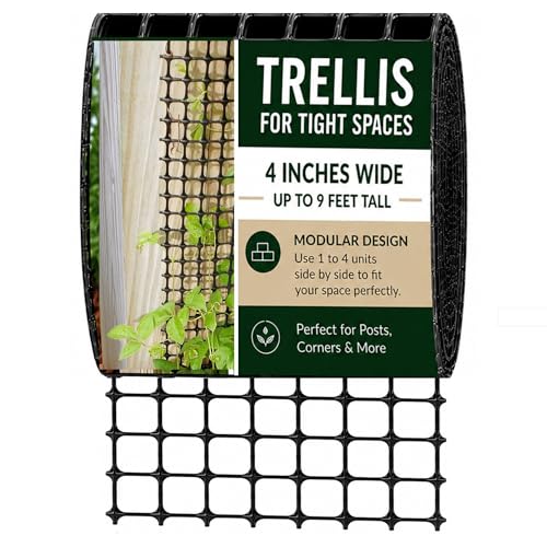 Deck Post Trellis for Posts and Columns, 108 in x 4 in Narrow Climbing Plant Support, HDPE Mesh Vine Trellis for Clematis and Vines, Scroll Trellis 1-Pack