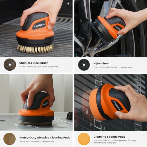 Image of Electric Grill Brush for Outdoor Grill- 4 Replaceable Heads, 3000mAh IPX7 Waterproof BBQ Cleaning Scrubber for Kitchen & Car & Bathroom - Ideal Mother's for Grill Lovers, Dad, Mom