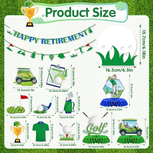 Image of Golf Retirement Party Decorations - 13PCS Golf Themed Party Decorations Happy Retirement Banner Hanging Swirls Honeycomb Centerpieces Sport Themed Retire Going Away Partee Decor Supplies