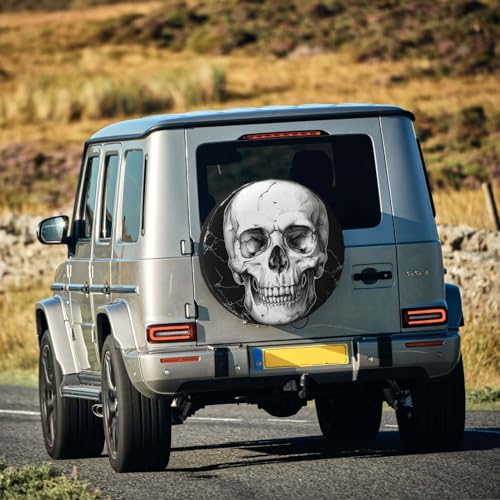 Image of Skull Spare Tire Cover, Universal Wheel Tire Cover Funny Skull Skeleton Tire Protectors for Trailer RV SUV Truck Camper 17 Inch