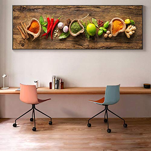 Affiches d'art de cuisine panoramique avec cadre en bois pour salon moderne