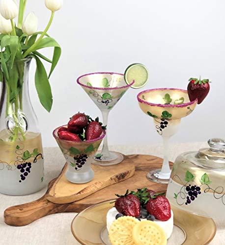 Golden Hill Studio Hand Painted Cosmopolitan Glasses Set Of 2 - Napa Grapes 'N Vines Collection - Hand Painted Glassware By Usa Artists - Unique And Decorative Cosmos Glasses, Kitchen Table Décor #TOP2