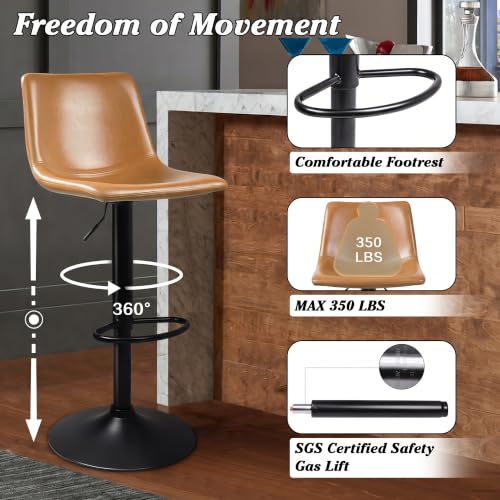 Image of Waleaf Adjustable Bar Stools Set of 4, Modern Faux Leather Swivel Barstools