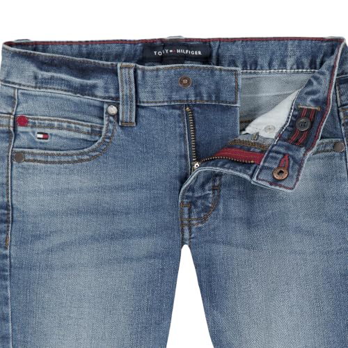Image of Tommy Hilfiger Boys' 5-Pocket Stretch Slim Straight Leg Denim Jean, Zipper Fly & Button Closure