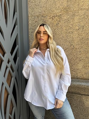 Image of IN'VOLAND Women Plus Size Button Down Shirts Long Sleeve Office Work Blouse