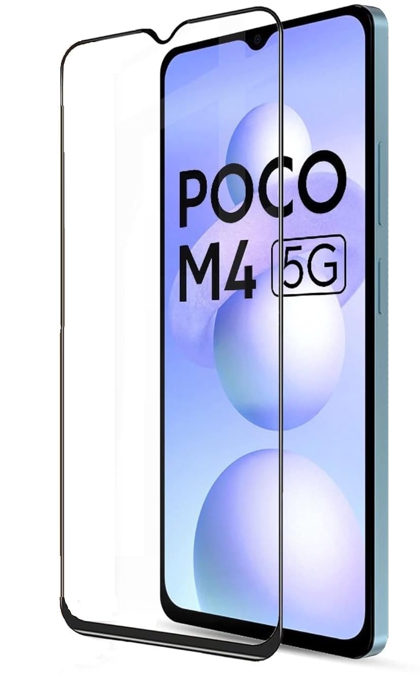 Tempered Glass Screen Protector Compatible for Poco M4 5G with Edge to Edge Coverage and Easy Installation Kit, Pack of 1, Black-image-29