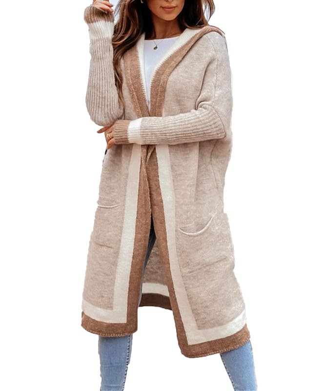 babao Colore Block delle Donne Maglia Lungo Cardigan Giacca Color Block Loose Casual Maglia Open Front Outwear Cappotto Lungo