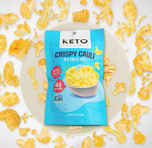 Keto Chips Low Carb Cauliflower Bites - 5g net carbs Cauliflower Chips Healthy Snacks for Kids and Adults (Sea Salt) Low Sugar Snacks Gluten free Vegan Paleo Atkins Food No Sugar Added Snack (4 Packs)