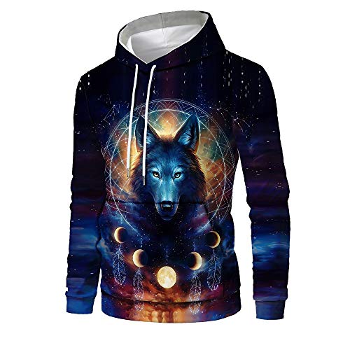 Preisvergleich Produktbild Hniunew Kapuzenpullover Herren Hoodie Langarm Sweatshirts Wolf Totem Drucken Laufender Pullover 3D Tierischer Pullover Kapuzensweatshirt Sweatjacke MäNnersweat Hoody Strickjacken