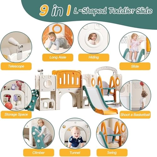 Image of 9 in 1 Casual Sliders for Kids 2 to 5 Years Big Indoor Baby Slider Foldable with Basket Ball Slide for Baby Boy Toddler Slide Outdoor with Ball Kids Play Area Indoor Setup, Multicolor