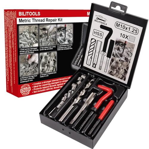 BILITOOLS M10x1,25 Gewindereparatursatz | Helicoil Edelstahl Gewindeeinsätze mit HSS Bohrer & Einbauwerkzeug