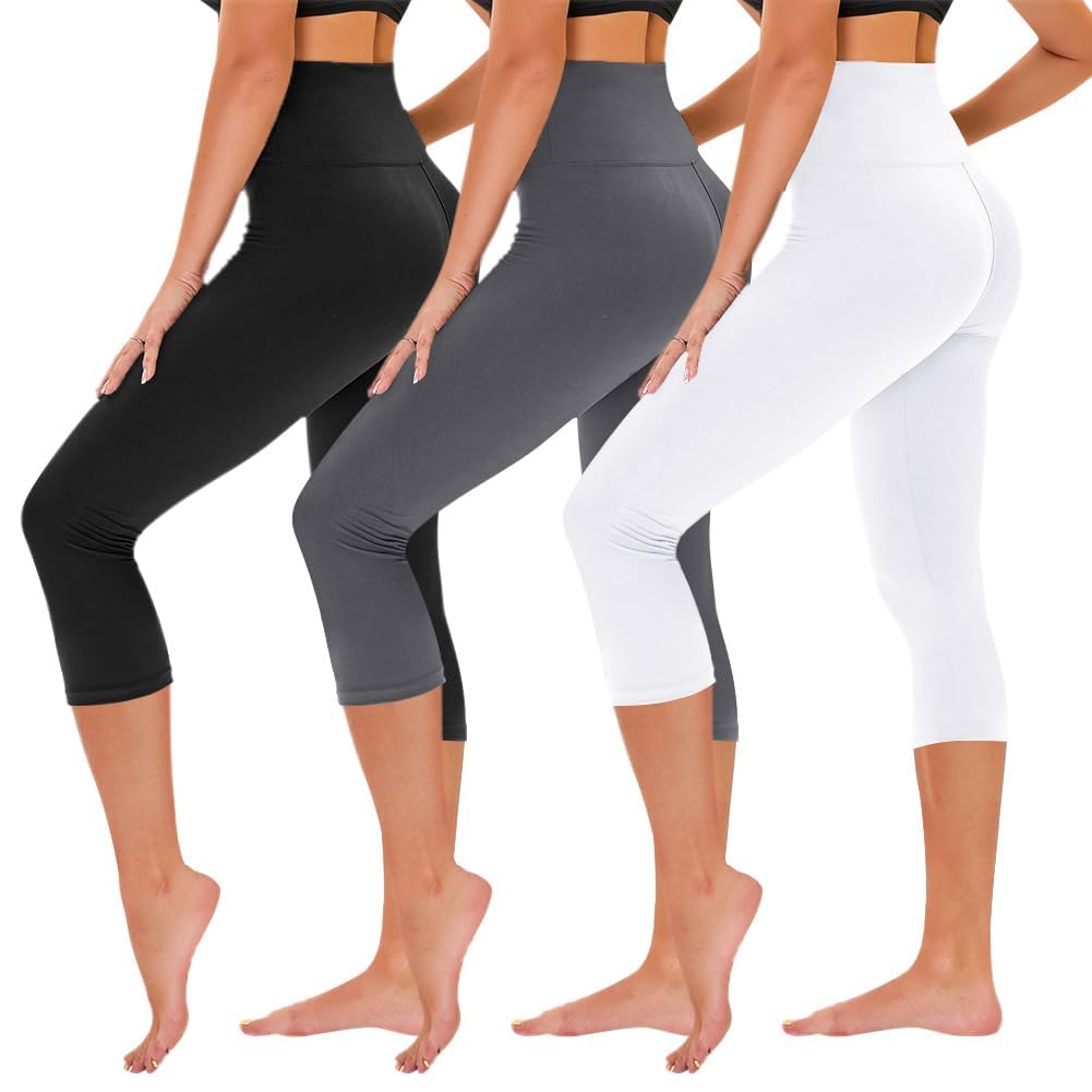 TNNZEET Capri Leggings for Women - Tummy Control High Waisted Soft Yoga Pants for Gym Workout