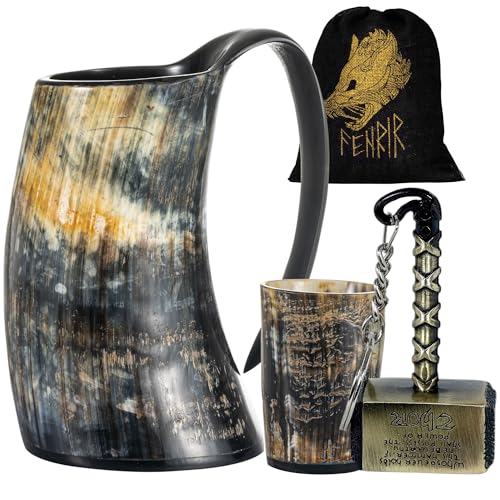 FENRIR Viking Drinking Horn Mug 16 oz – Gifts for Men, Dad, Husband – Unique Viking Gift –