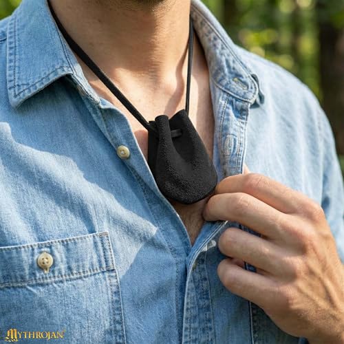 Image of Pack of 4 Mythrojan Small Trinket Pouches Suede Leather Drawstring Coin & Dice Bags for LARP, SCA, Viking & Medieval Events, Color : Black