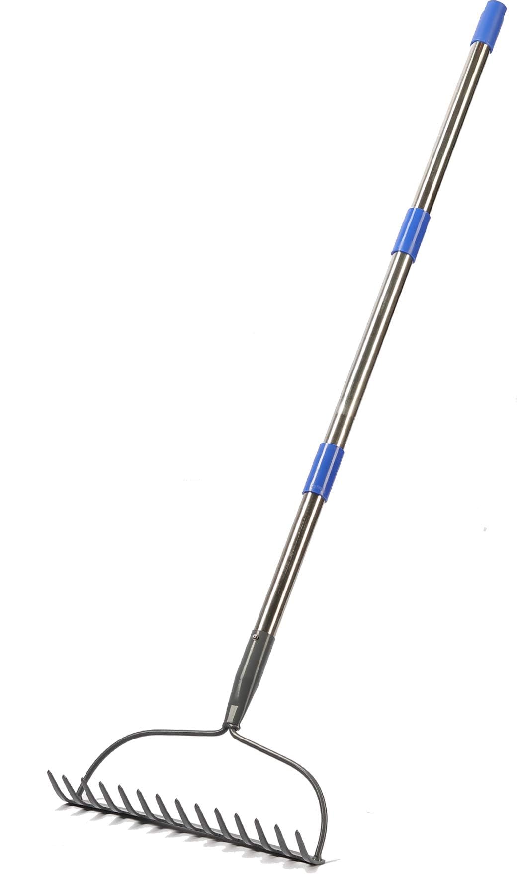 Laubrechen mit 14 Zähnen, Gartenharke aus Metall, Breite Harke mit 152 cm langem Metallstiel, Gartengerät zum Jäten, düngen, Gartenrechen für Rasen und Blätter