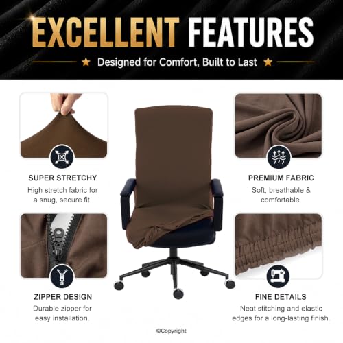 Image of Stretch Computer Office Chair Cover with Durable Zipper - Universal Washable Removable Spandex Rotating Boss Chair Slipcovers - Anti-dust Soft Desk Chair Seat Protector for Dogs, Cats, Pets