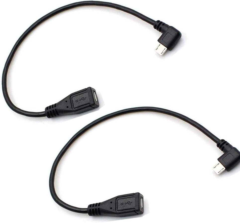 Micro USB Left Angle,Micro USB Extension Cable, 90 Degree Micro-B Male to Female Extension Cable, Data Transferring Cable Suitable for Samsung, HTC, Huawefti, Driving Recorder,Sony and More-2pack