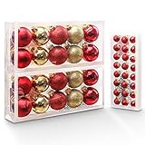 Yorbay Weihnachtskugeln 44er Set Christbaumkugeln aus Glas mit Aufhänger, Weihnachtsdeko für Weihnachten, Weihnachtsbaum, Tannenbaum, Christmasbaum(Mehrweg) (Rot+Gold)