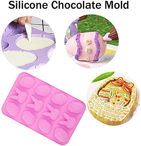 Omdbagd FHTD-2 Pack Easter Egg And Bunny Silicone Molds For Chocolate, 3D Rabbit Egg Silicone Candy Molds Easter Cookie Baking Mould Tray For Ice Cube thumb #2