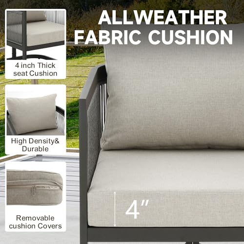 Image of GREEN MORE 5 Piece Patio Furniture Set,Outdoor Patio Conversation Set with Removable Extra Thick Cushions & Convertible Coffee Table, Modern Metal Outdoor Furniture for Porch, Backyard,Balcony, Deck