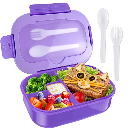 New Bento Box Lunch Box, 1.3L Bento Box Adult Lunch Box, Lunch Containers For Adults/Students/Teen, 5 Cup Bento Boxes With 4 Compartments&Fork, Leak-Proof, Microwave And Dishwasher Safe, Purple #TOP4