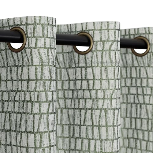 Olive Green Geometric Curtains 108 Inches Long Drapes for Living