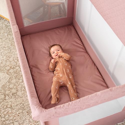 Image of Baby Delight Lunaire Full Size Crib | Breathable Mesh Baby Crib | Tool-Free Assembly Baby Bed | 100% GOTS Certified Organic Cotton Fabric | Organic Rose