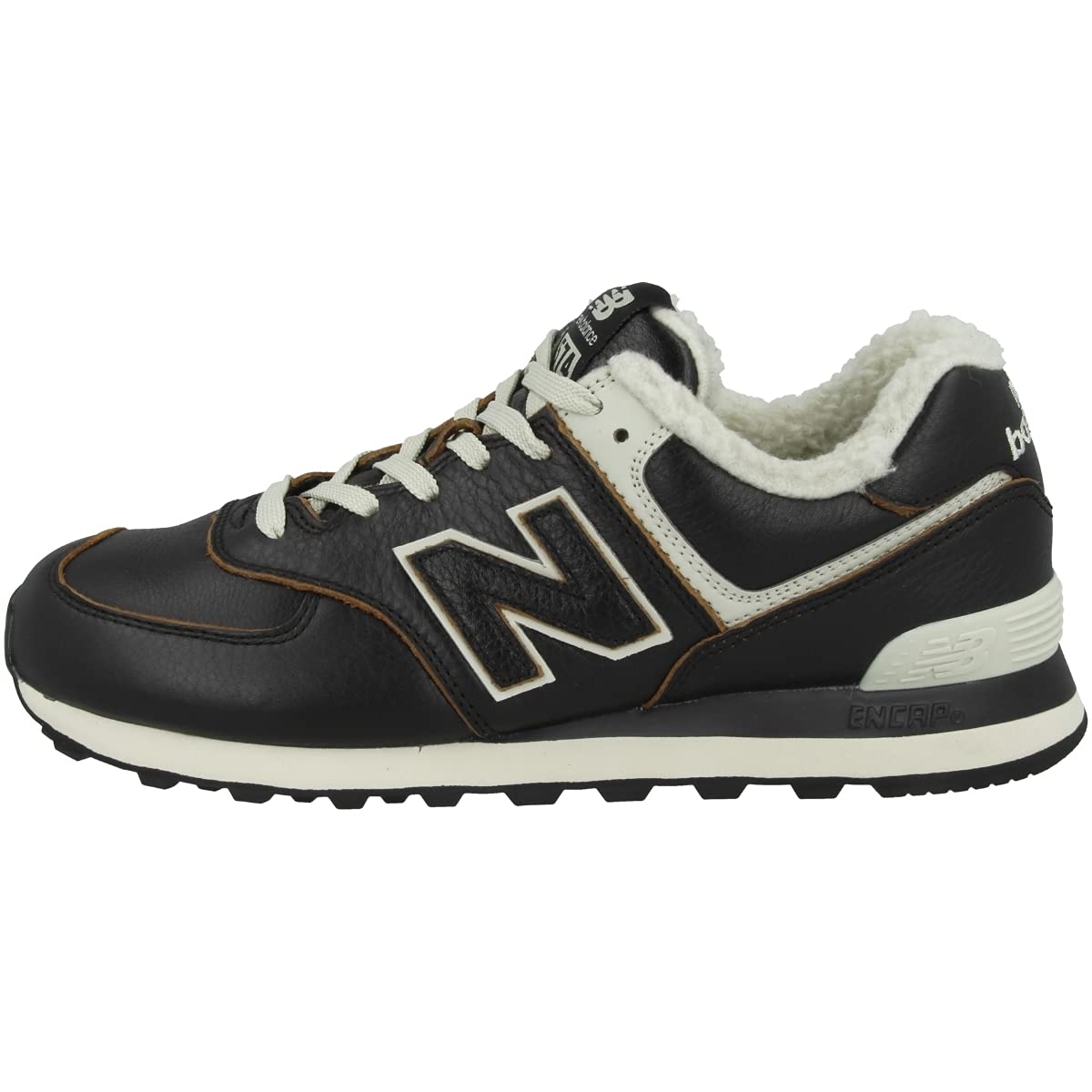 Buy New Balance Men's 574 Leather Sherpa Trainers, Black, 7.5 US at