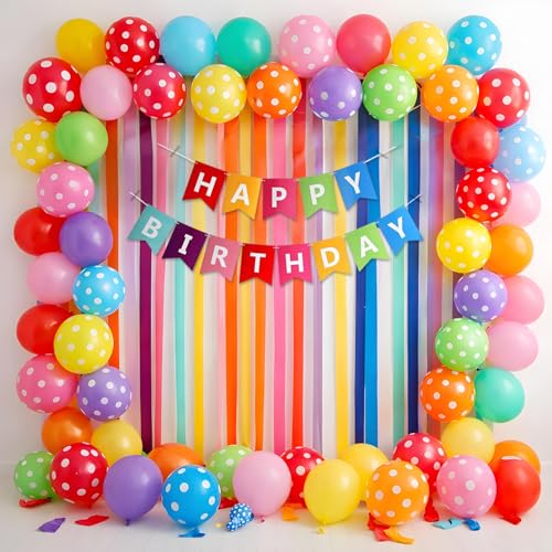 Image of Party Propz Happy Birthday Decoration Kit for Kids - 34 Pcs, Happy Birthday Banner and Polka Balloons for Decoration, Balloon for Birthday with Paper Ribbon,Bday Combo for Boys & Girls (Cardstock)