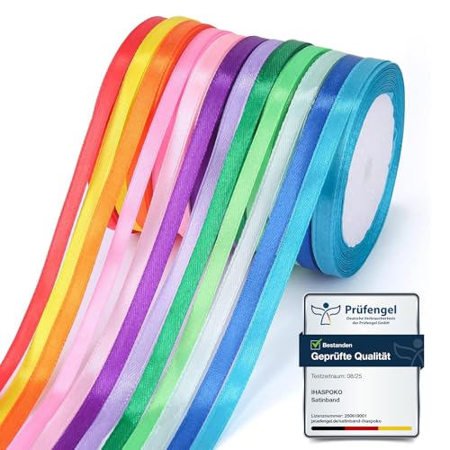 ihaspoko Polyester Satinband, 12 Farben 6 mm x 22 m Dekoration Geschenkband...