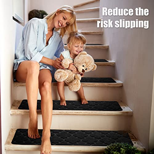 Wansimoo Non-Slip Stair Treads,Carpet Stair Treads For Wooden Steps & Tile Steps.suitable For The Elderly,Children And Pets With Reusable Adhesive.black,8"X30"(15 In Pack) #TOP1