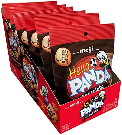MeijiHello Panda Cookies, Chocolate Crème Filled - 2.2 oz, Pack of 6 - Bite Sized Cookies with Fun Panda Sports