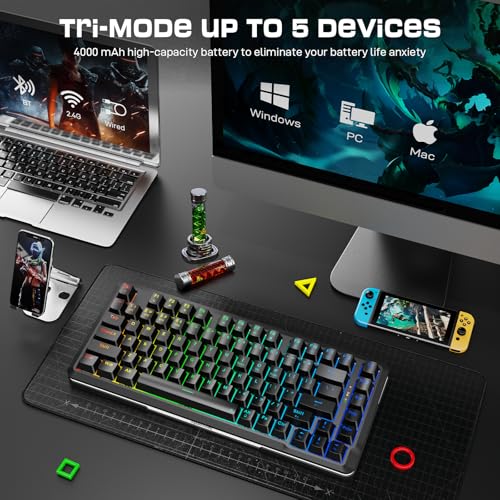 Image of Redragon K713 Wireless Mechanical Keyboard, Gasket Mounted RGB Gaming Keyboard, 3-Mode (2.4G /BT /USB), Pre-Lubed Linear Red Switches, 75％ Layout, 82 Keys Hot Swappable for PC /Mac - Black