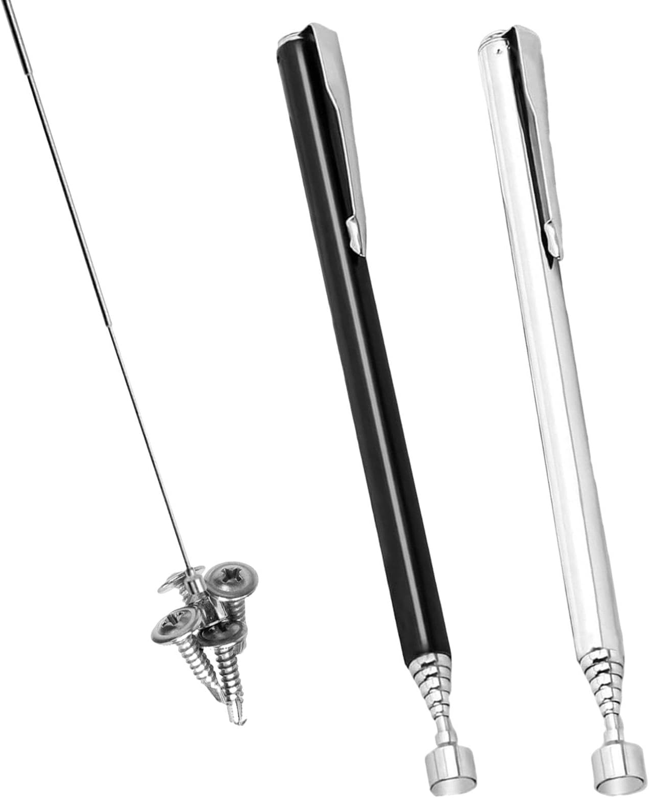 2 PCS Telescopic Magnetic Pickup Tool, 2 LB Extendable Magnetic Handheld Stick Pen, Portable Magnetics Retrieval Pen, Magnet Handheld Tool Grabber with Clip for Pickup Screws Nuts, Extending to 65cm
