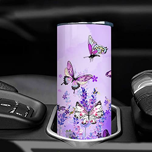 Ceovfoi Butterfly Tumbler With Lid And Straw,Butterfly Gifts For Women Mom Daughter Girlfriend Teenage Girls Bridesmaid,Purple Butterfly 20 Oz Skinny Tumbler Water Bottle Travel Coffee Cup Mug #TOP6